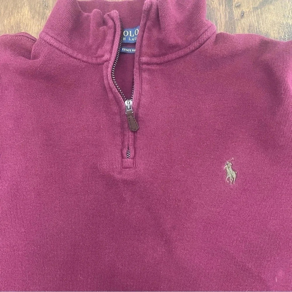 Men’s EUC Polo Ralph Lauren Quarter Zip Pullover. Burgundy. Estate Rib, Medium. - Picture 3 of 6